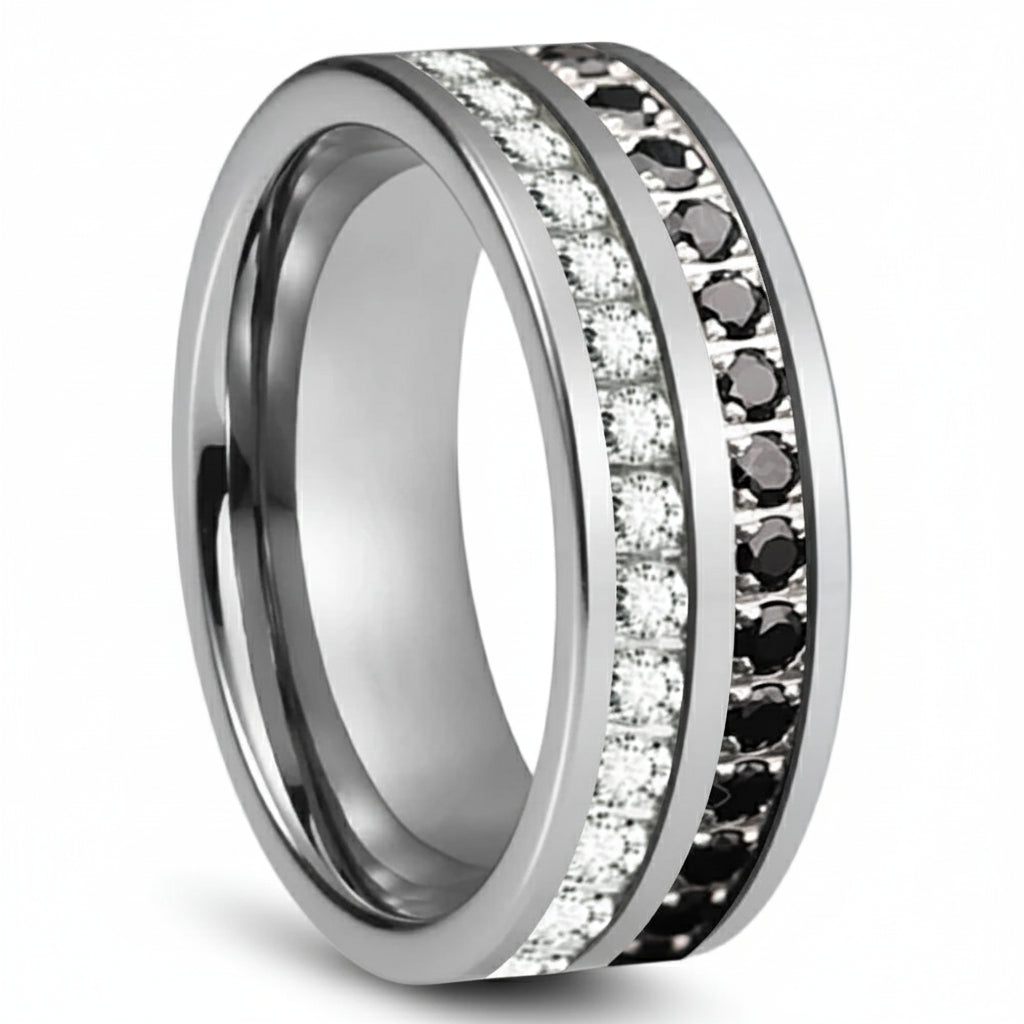 Double Groove CZ Tungsten Promise Band