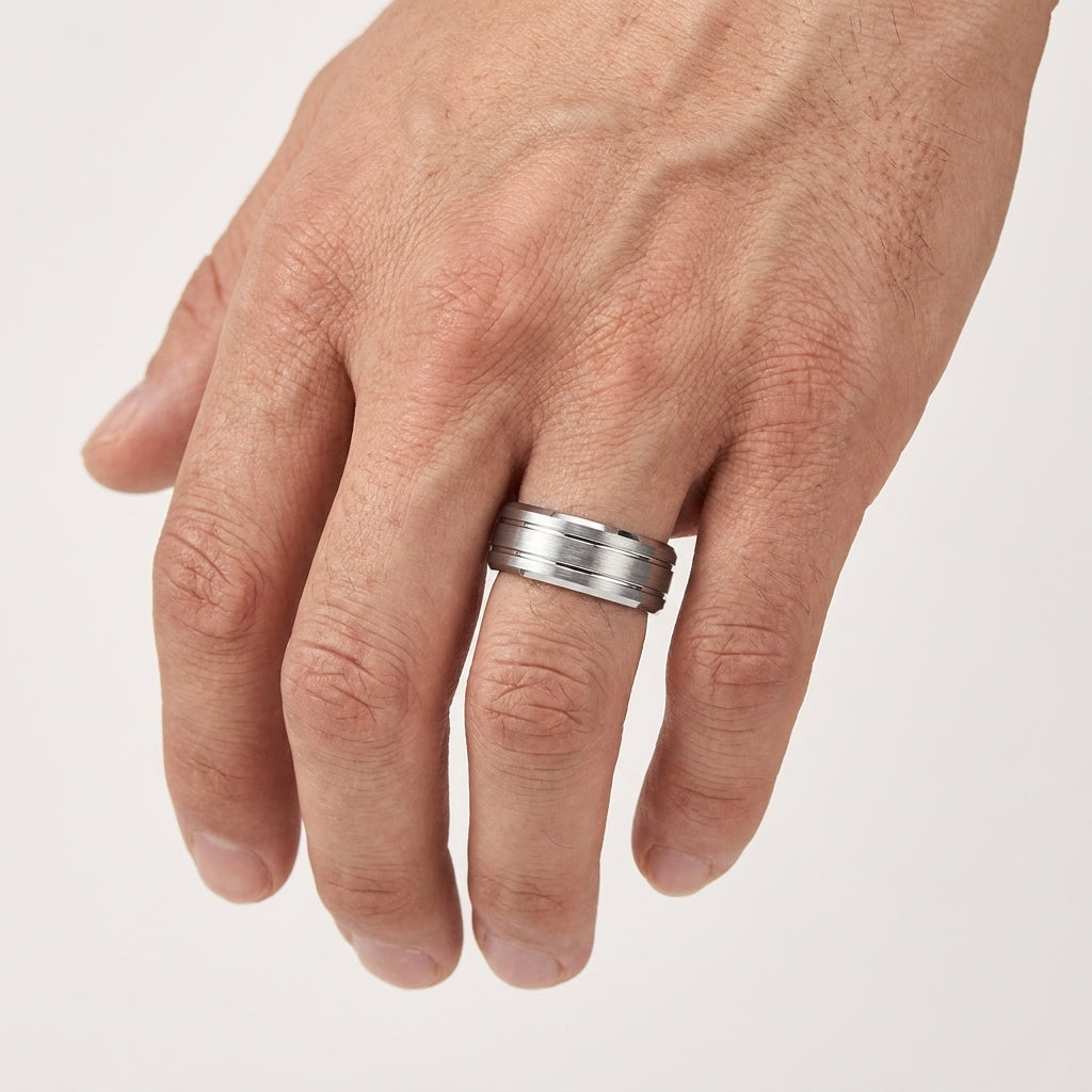 Double Groove Domed Polished Tungsten Wedding Band