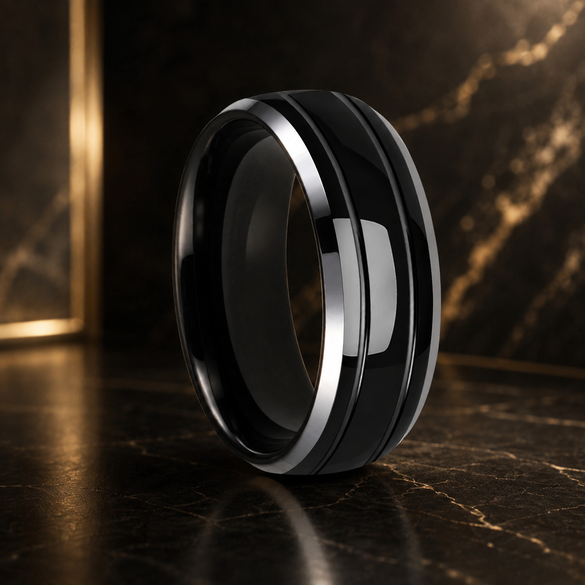 Double Groove Domed Polished Tungsten Wedding Band