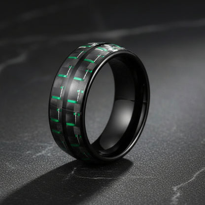Double_Groove_Black_Green_Carbon_Fiber_Inlay_Tungsten_Ring