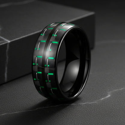 Double_Groove_Black_Green_Carbon_Fiber_Inlay_Tungsten_Ring