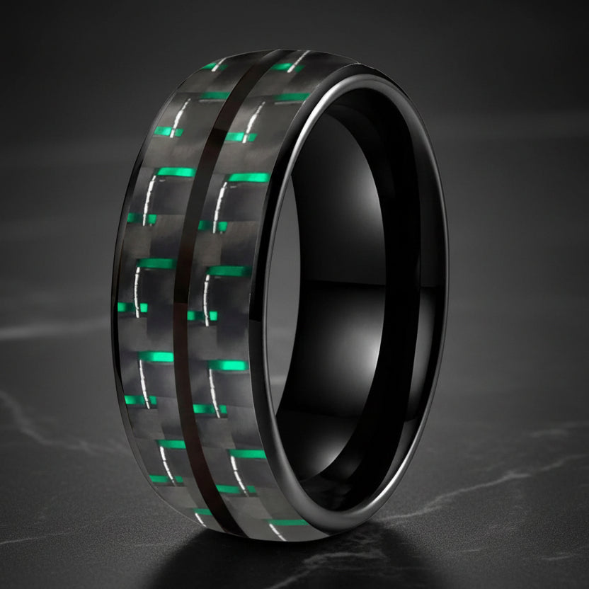 Double_Groove_Black_Green_Carbon_Fiber_Inlay_Tungsten_Ring