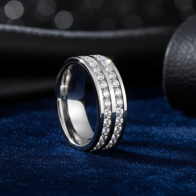 Double Groove CZ Tungsten Promise Band