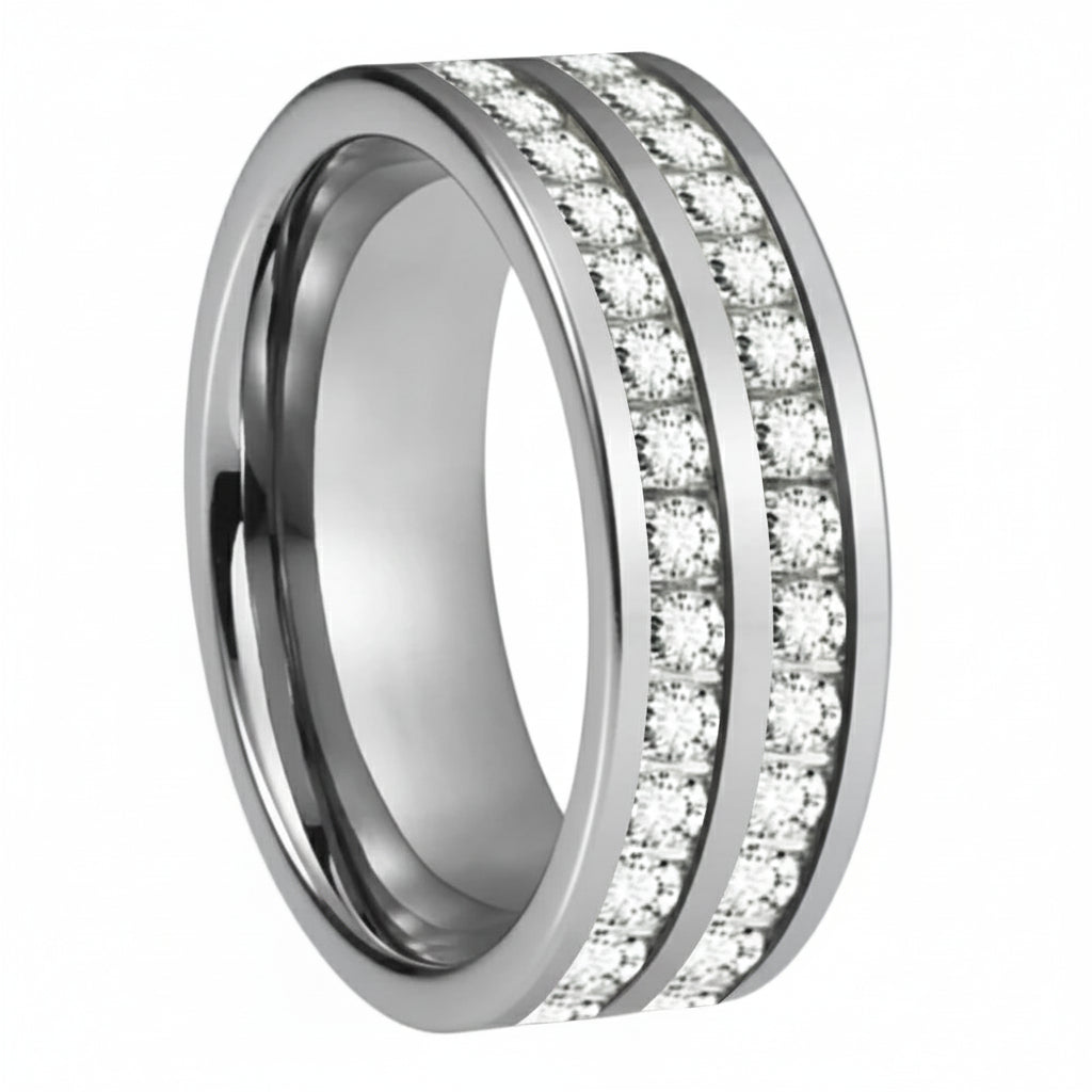 Double Groove CZ Tungsten Promise Band
