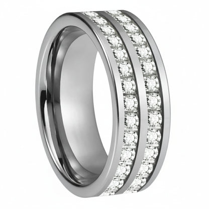 Double Groove CZ Tungsten Promise Band