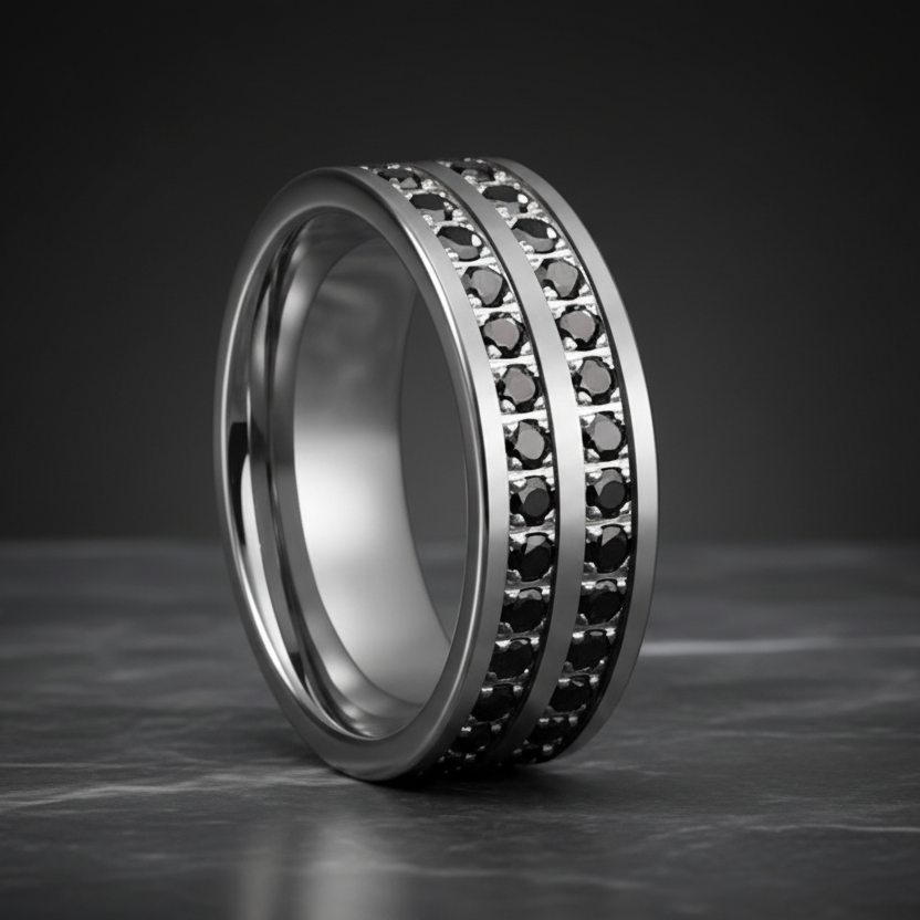 Double Groove CZ Tungsten Promise Band
