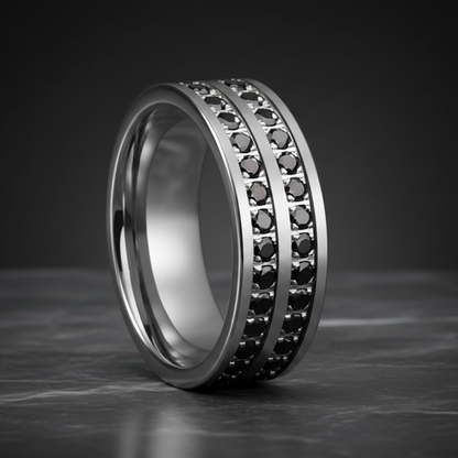 Double Groove CZ Tungsten Promise Band