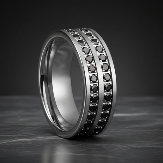 Double Groove CZ Tungsten Promise Band