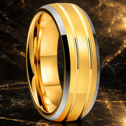 Double Groove Domed Polished Tungsten Wedding Band