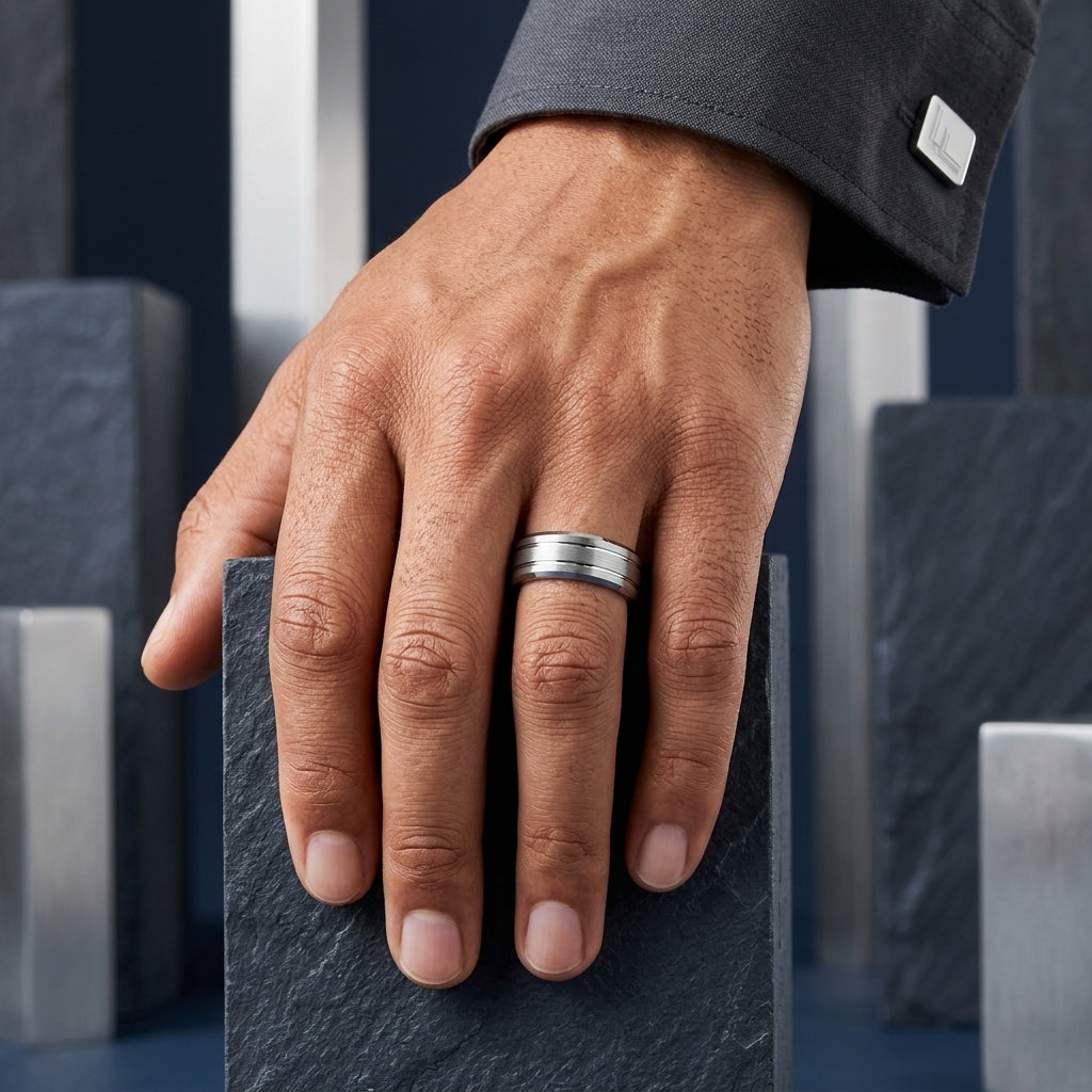 Double Groove Domed Polished Tungsten Wedding Band