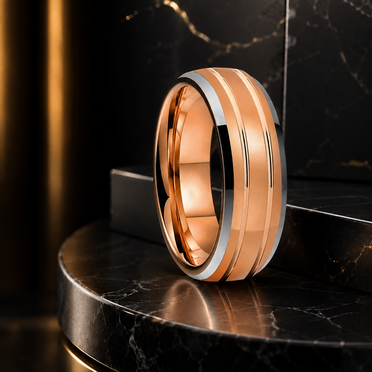 Double Groove Domed Polished Tungsten Wedding Band