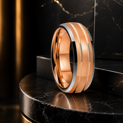 Double Groove Domed Polished Tungsten Wedding Band