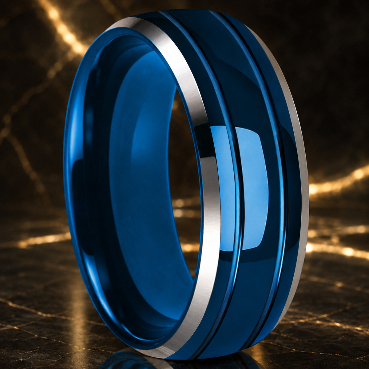 Double Groove Domed Polished Tungsten Wedding Band
