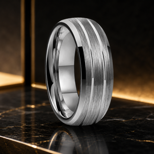 Double Groove Domed Polished Tungsten Wedding Band