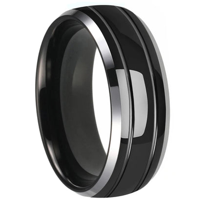 Double Groove Tungsten Wedding Band