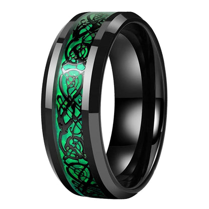 Dragon Inlay Tungsten Wedding Ring (8mm) - Beveled Edges