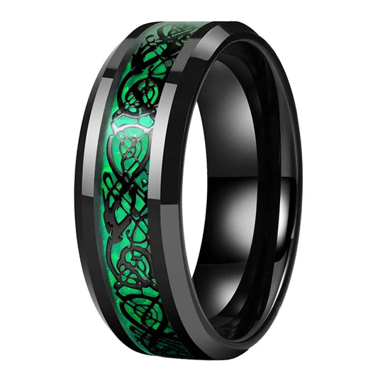 Dragon Inlay Tungsten Wedding Ring (8mm) - Beveled Edges