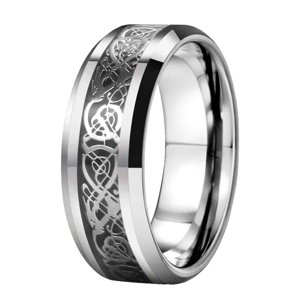 Dragon Inlay Tungsten Wedding Ring (8mm) - Beveled Edges