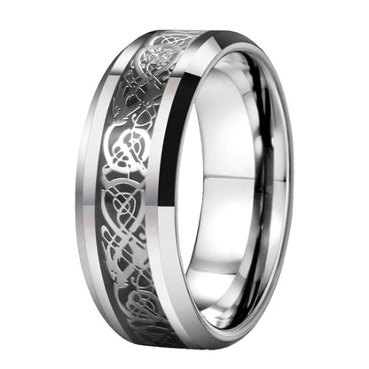 Dragon Inlay Tungsten Wedding Ring (8mm) - Beveled Edges