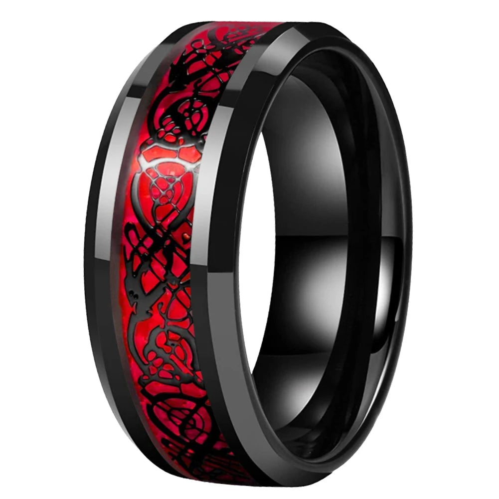 Dragon Inlay Tungsten Wedding Ring (8mm) - Beveled Edges