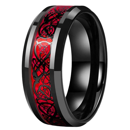 Dragon Inlay Tungsten Wedding Ring (8mm) - Beveled Edges