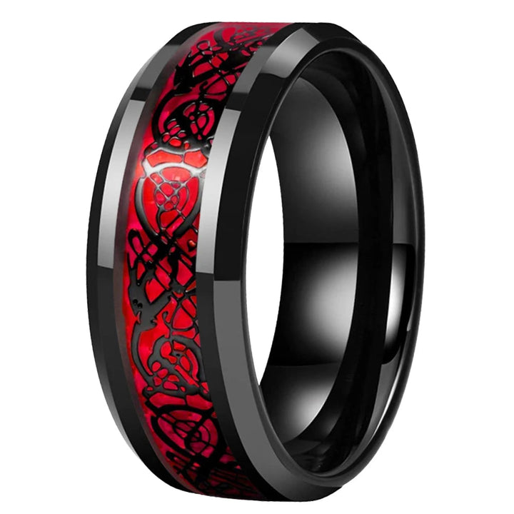 Dragon Inlay Tungsten Wedding Ring (8mm) - Beveled Edges