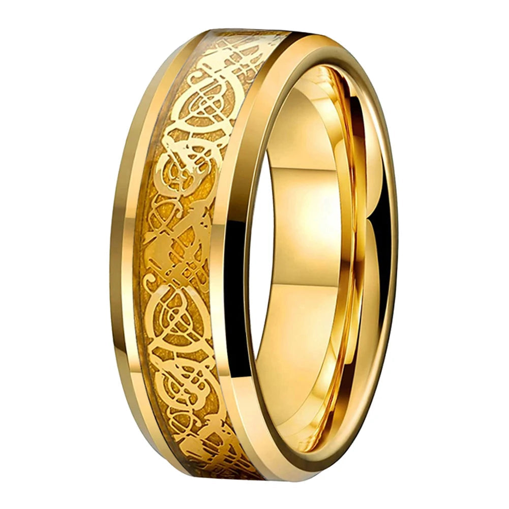 Dragon Inlay Tungsten Wedding Ring (8mm) - Beveled Edges