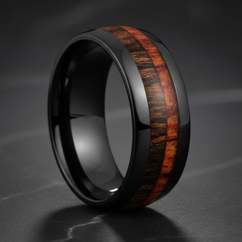 Dual Wood Inlay Tungsten Wedding Band