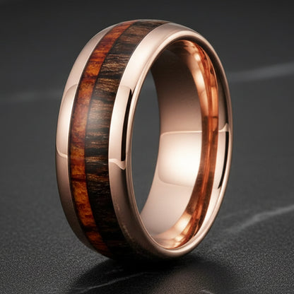 Dual Wood Inlay Tungsten Wedding Band