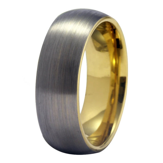 Dull Polish Surface Golden Inside Top Tungsten Ring