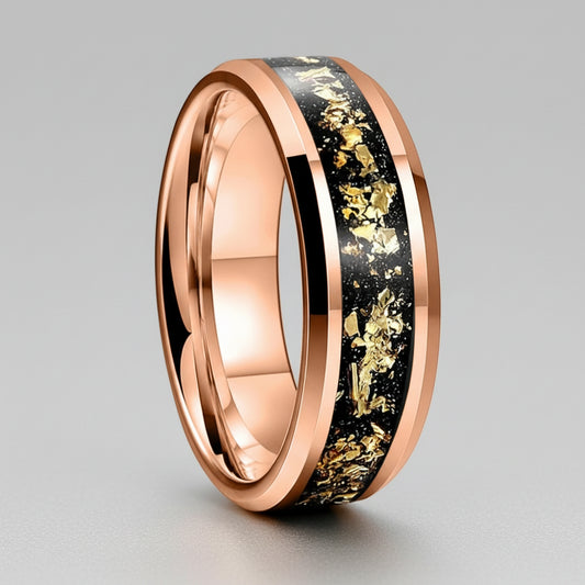 Elegant Gold Foil Tungsten Wedding Ring