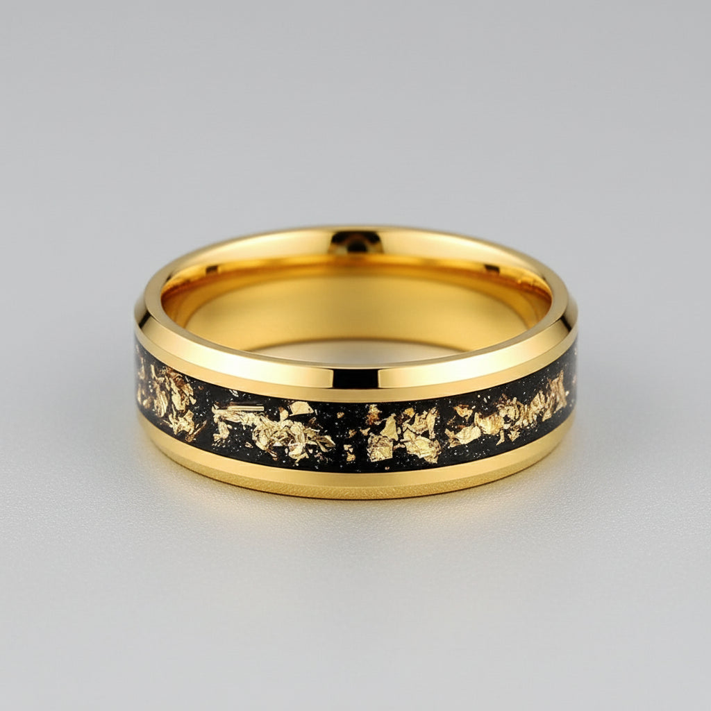 Elegant Gold Foil Tungsten Wedding Ring