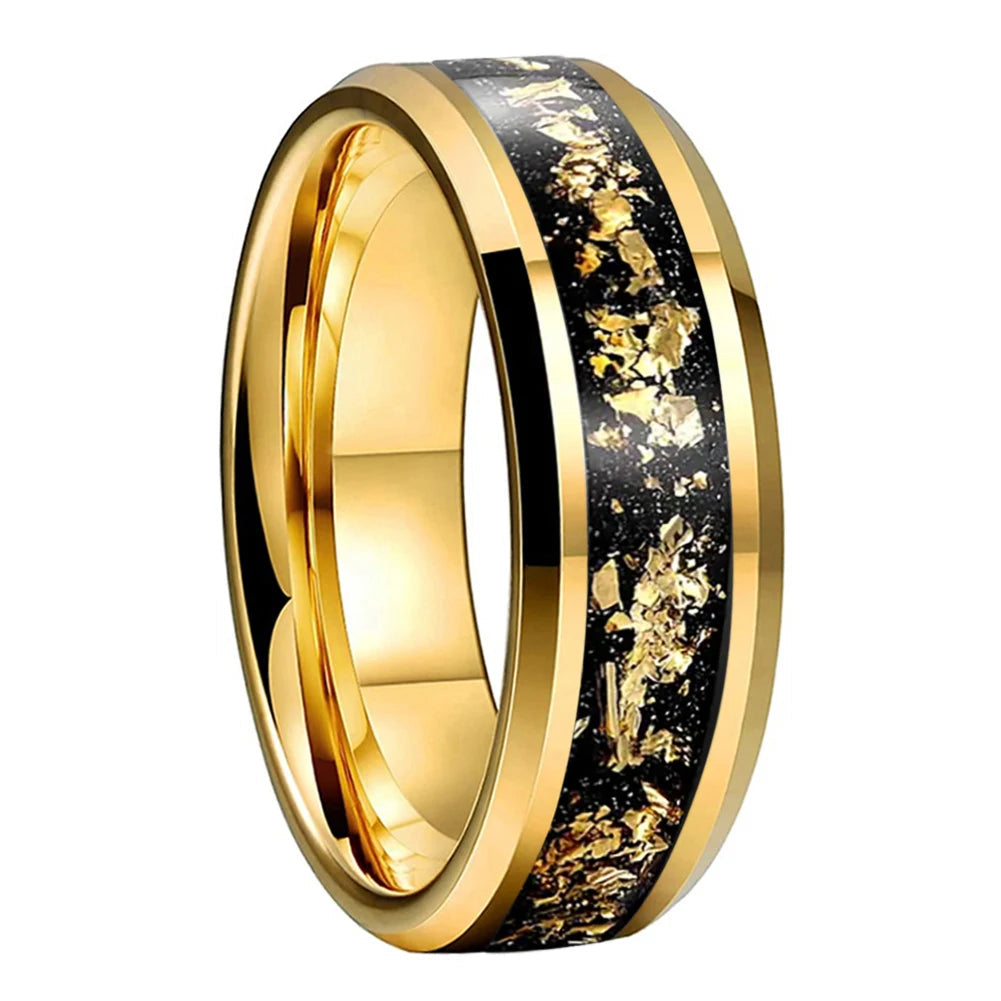 Elegant Gold Foil Tungsten Wedding Ring