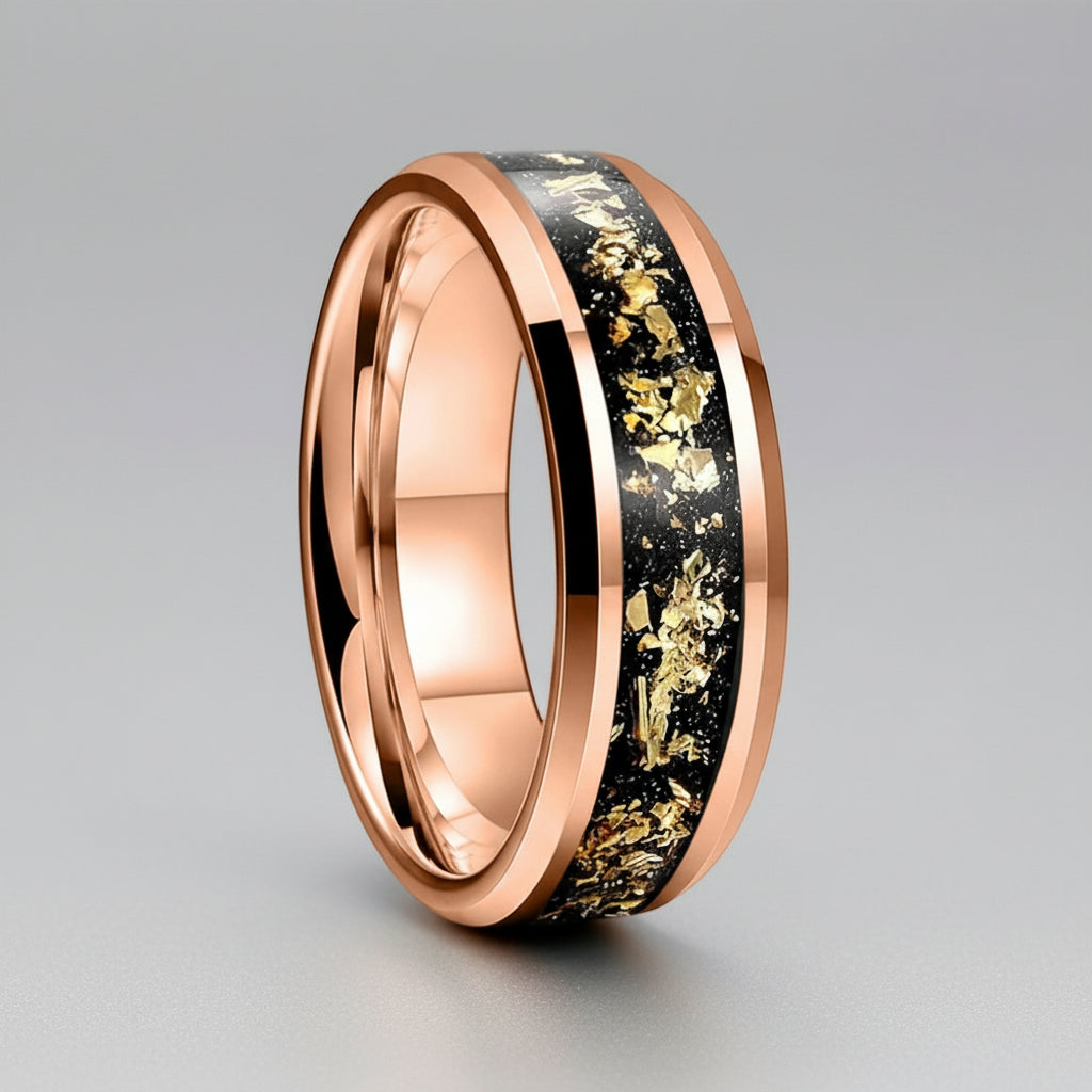Elegant Gold Foil Tungsten Wedding Ring