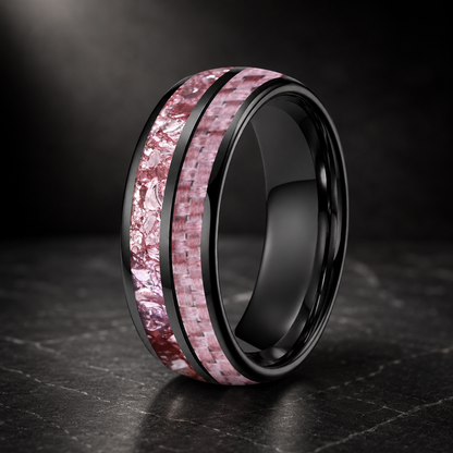 Tungsten Ring with Pink Morganite & Carbon Fiber Inlay