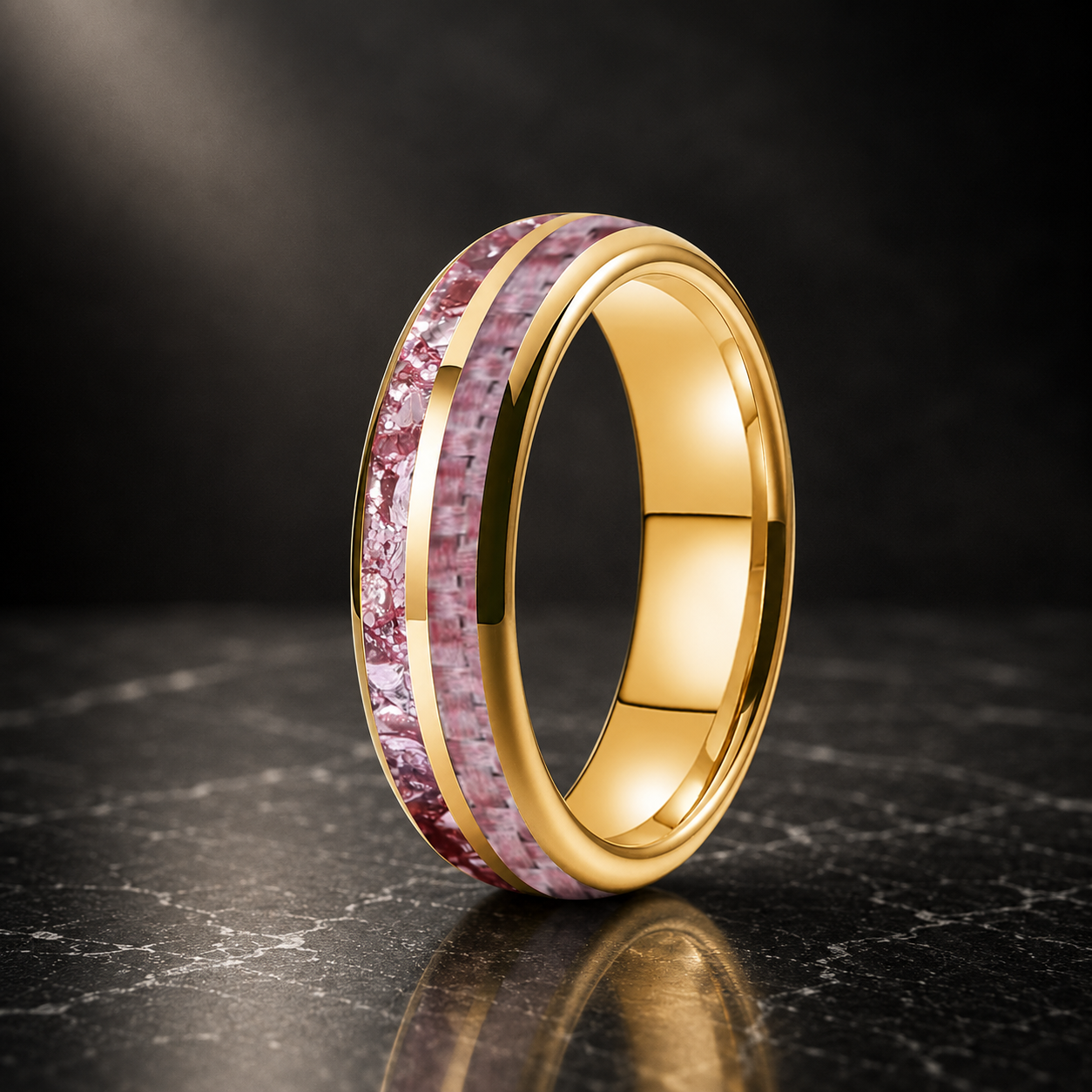 Tungsten Ring with Pink Morganite & Carbon Fiber Inlay