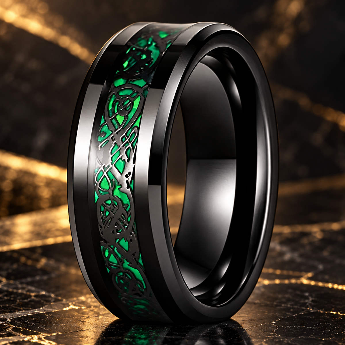  Celtic Dragon Tungsten Ring with Carbon Fiber Inlay