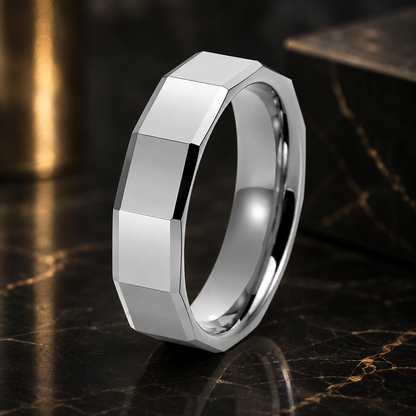 Faceted Tungsten Ring for Men