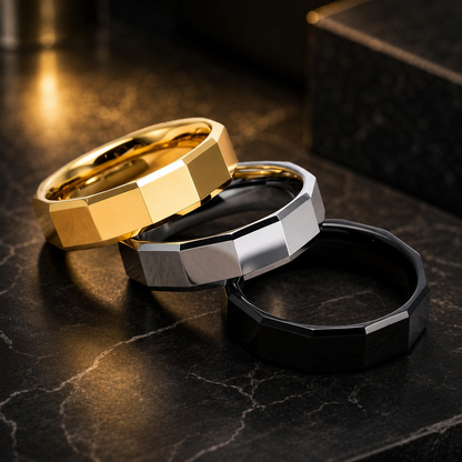 Faceted Tungsten Ring for Men