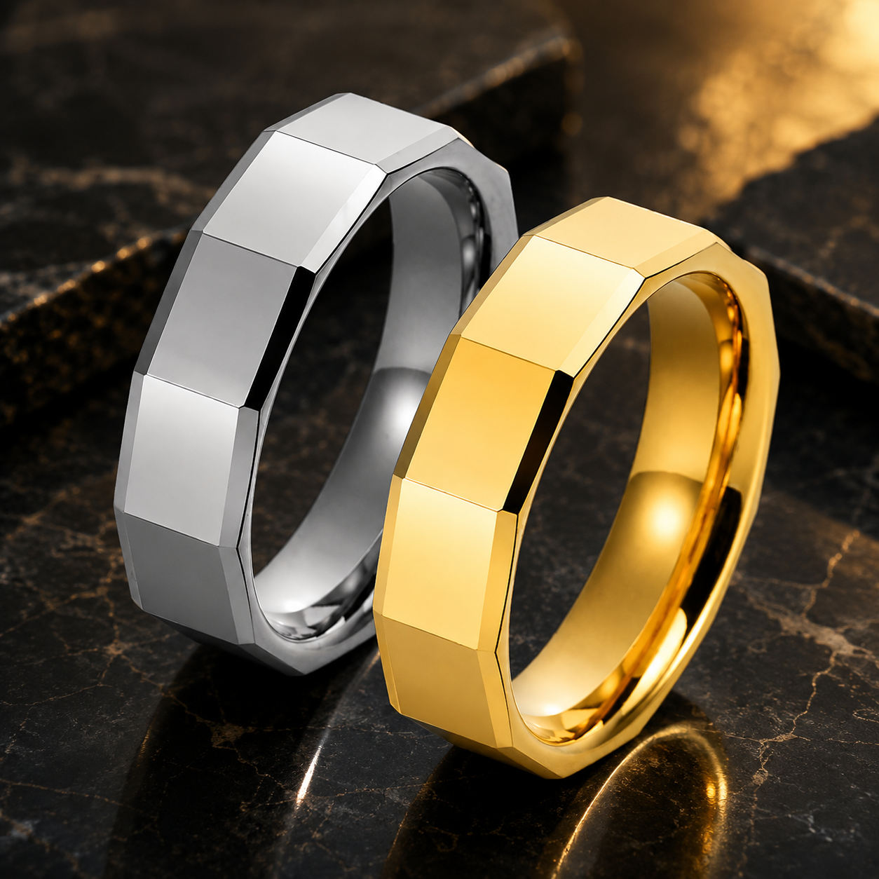 Faceted Tungsten Ring for Men