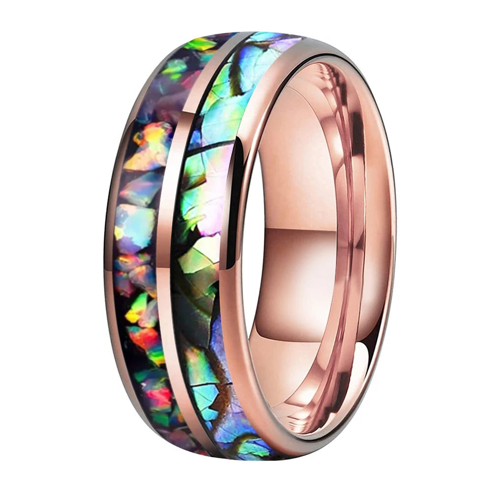 Fire Opal & Abalone Tungsten Ring