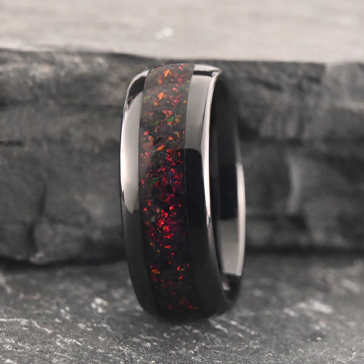 Fire Opal Tungsten Ring