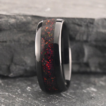 Fire Opal Tungsten Ring