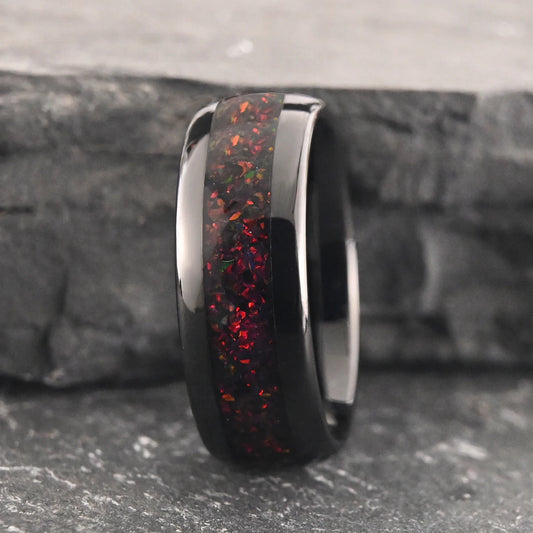 Fire Opal Tungsten Ring
