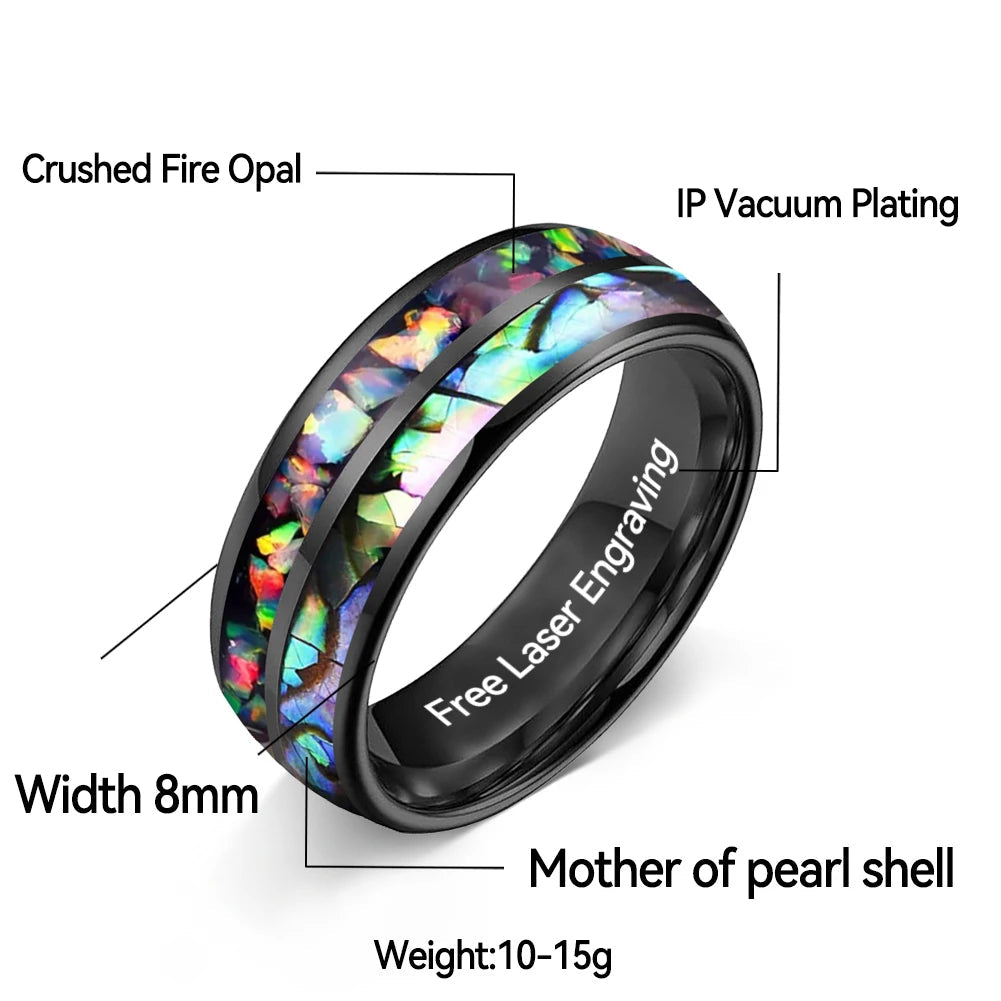 Fire Opal & Abalone Tungsten Ring