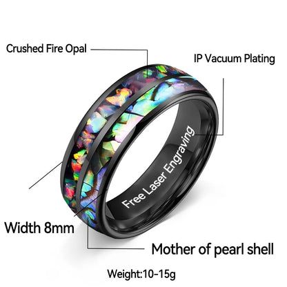 Fire Opal & Abalone Tungsten Ring