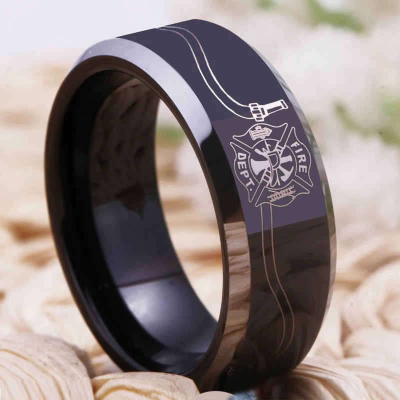 Firefighter Fireman Hose Design Tungsten Ring