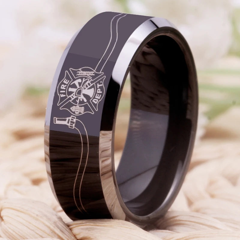 Firefighter Fireman Hose Design Tungsten Ring