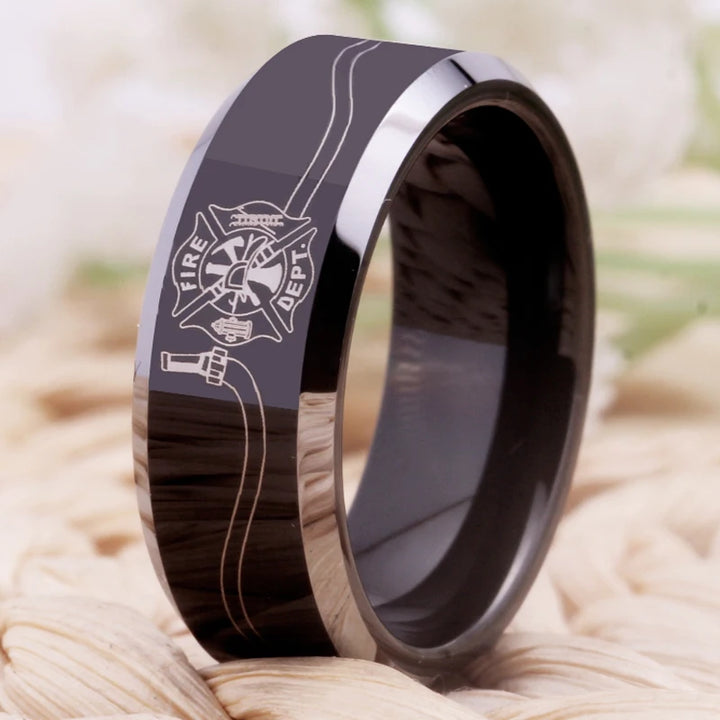 Firefighter Fireman Hose Design Tungsten Ring