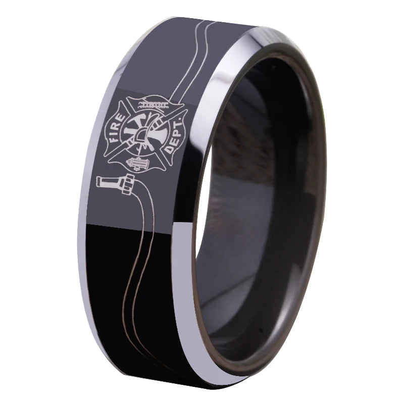 Firefighter Fireman Hose Design Tungsten Ring